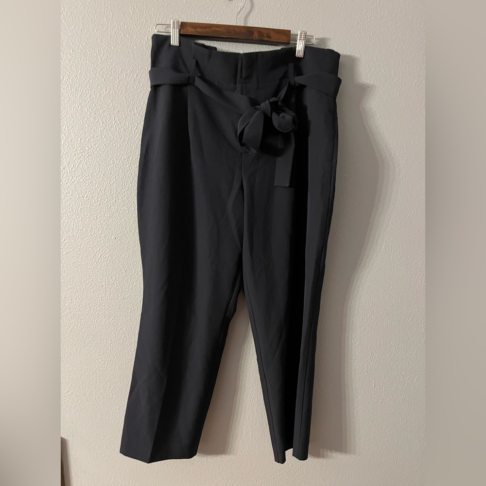 Navy High-Waisted Trousers with Belt